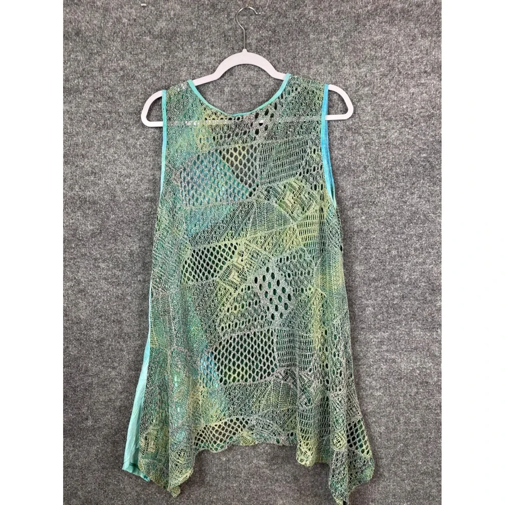 Lily by Firatoglu Tunic Tank Women XL Green Blue Excellent Crochet Sharkbite Hem - Picture 5 of 12
